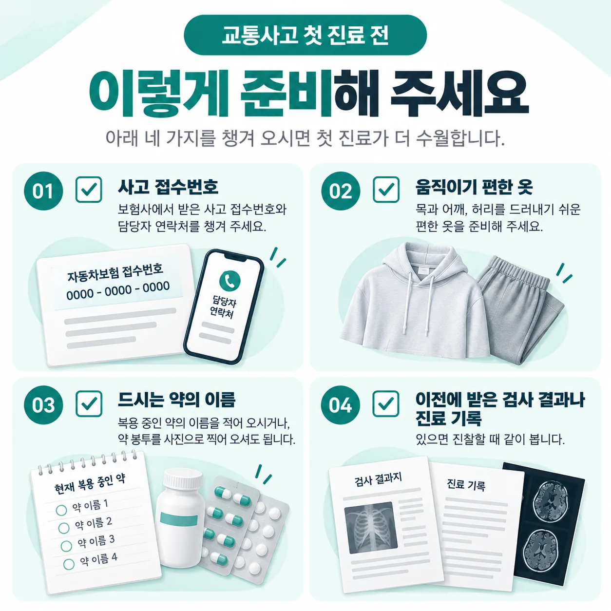 교통사고 첫 진료 전에 챙길 네 가지 준비물 목록